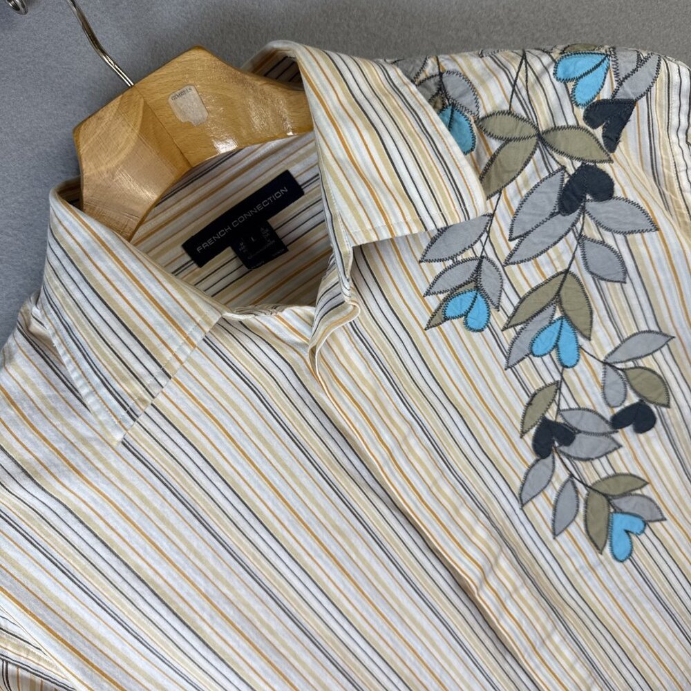 French Connection Floral Embroidered Shirt Mens US Size M Coastal Country Cowboy